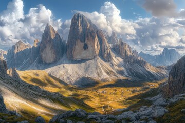 Stunning panoramic view of the dolomites  a hyperrealistic landscape photography experience