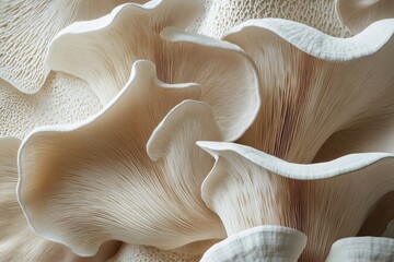 Surreal close up of mushroom gills in muted pastel tones captured through macro photography