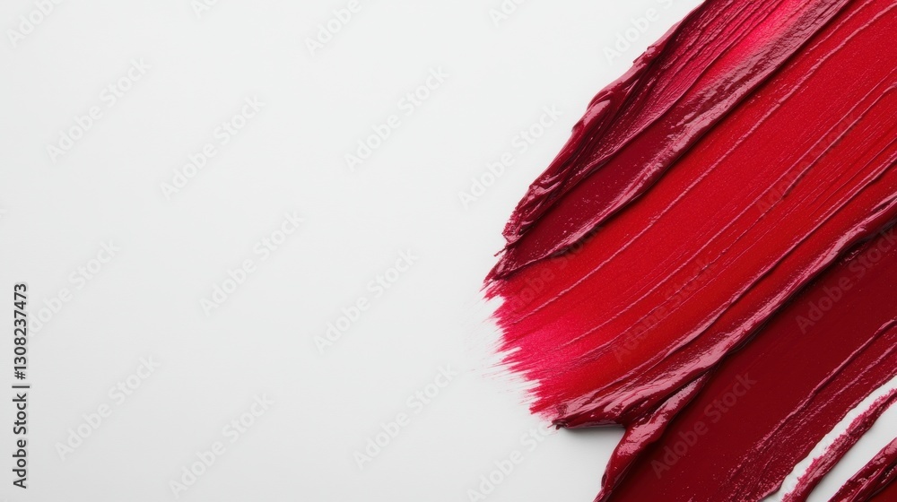Poster deep red paint applied with a brush on a smooth white surface represents boldness and artistic flair