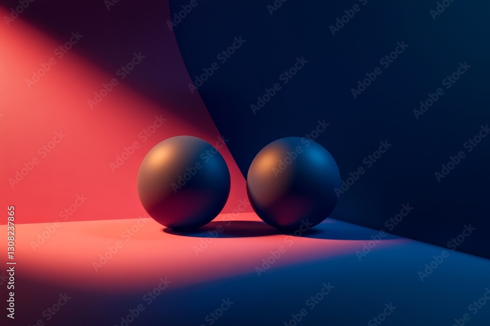 Poster minimalistic 3d spheres on mocha brown and deep indigo background with soft shadows