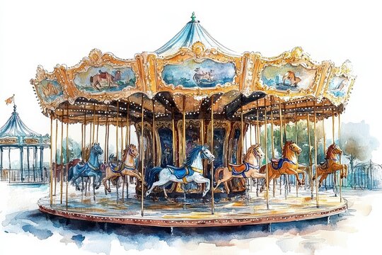 Watercolor Vintage Carousel