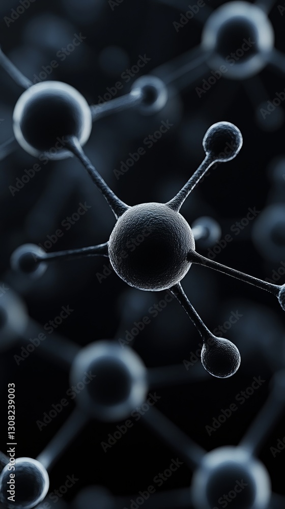 Poster molecular network: a close-up view of a complex molecular structure in a modern, sleek design, symbo