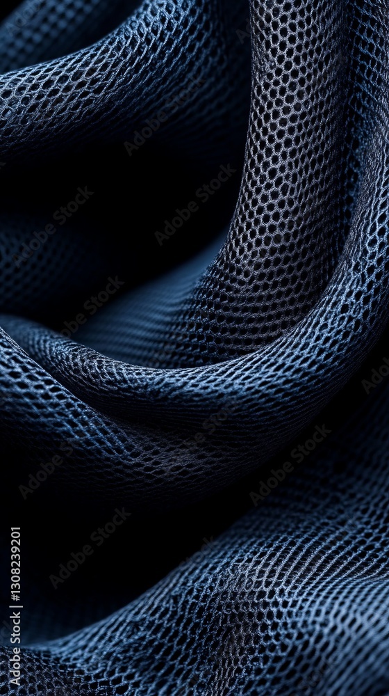 Poster textured mesh fabric: a close-up shot of a dark blue mesh fabric, with visible texture and intricate
