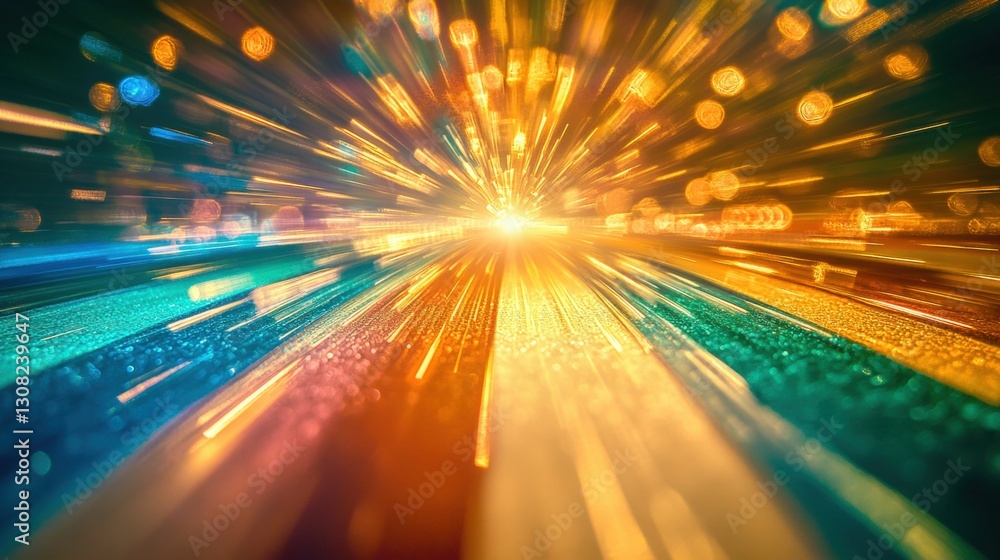 Poster bright light streaks and bokeh effects create an energetic atmosphere, showcasing dynamic colors dur
