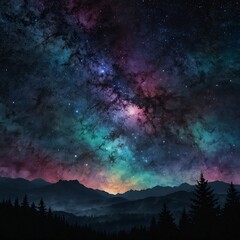 Mystical Night Sky and Dreamy Mountain Landscape