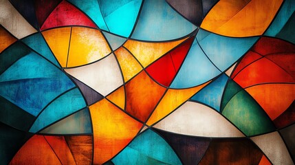 Fototapeta premium Elegant stained glass window pattern with intricate geometric shapes, artistic abstract texture