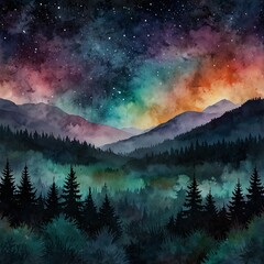 Mystical Night Sky and Dreamy Mountain Landscape