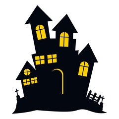 Halloween Haunted House Silhouette Isolated on White Background.