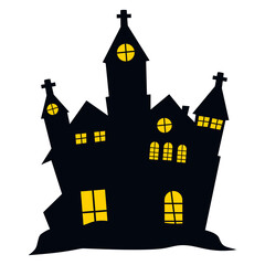 Halloween Haunted House Silhouette Isolated on White Background.