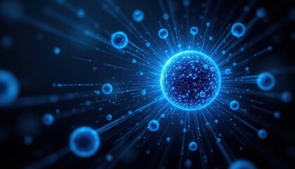 Obraz premium A mesmerizing 3D rendering of a futuristic blue sphere composed of intricate particles and lines, symbolizing a complex network connection in the realm of big data technology.