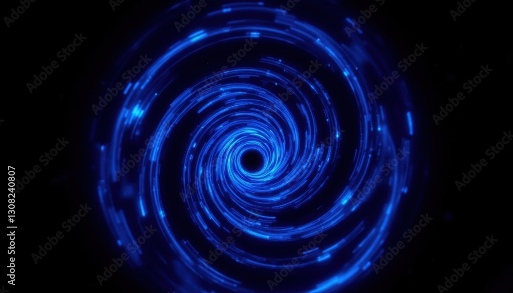Poster a mesmerizing display of abstract blue glowing lines flowing in a circular motion on a pitch black b