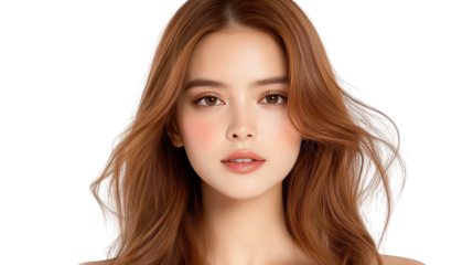 Striking portrait, woman with long brown hair against a dramatic black background