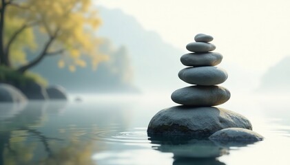 Balanced river stone tower, soft shadows on white , macro, art, gravity