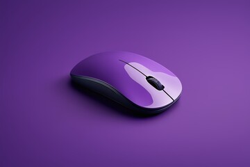 purple computer mouse on a purple surface with a black button