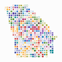 Georgia, shape of the state built of colored cells. Digital style map of Georgia on a white background. Large size rounded square blocks. Artistic vector illustration.