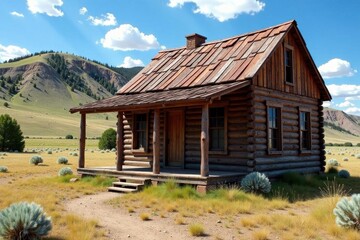 Fototapeta premium Distressed wooden house, Colorado mining region, historical detail, texture, exterior, broken