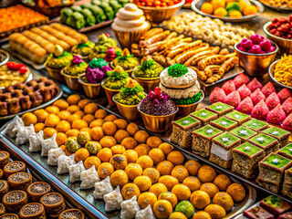 A tasty assortment of homemade sweet treats and desserts on display. Delicious food background