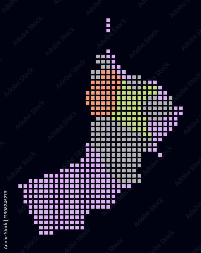 Poster oman dotted map. digital style map of the country on dark background. oman shape with square dots. c