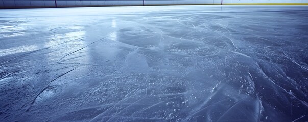 The ice rink shows numerous skate marks on its surface