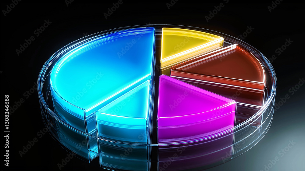 Poster colorful pie chart showing market share, data analysis and business performance