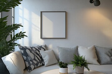 Modern Minimalist Living Room Interior Design with Neutral Colors and Greenery
