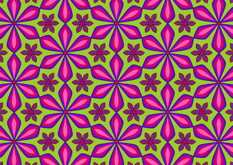 A vibrant floral pattern with pink and purple flowers 