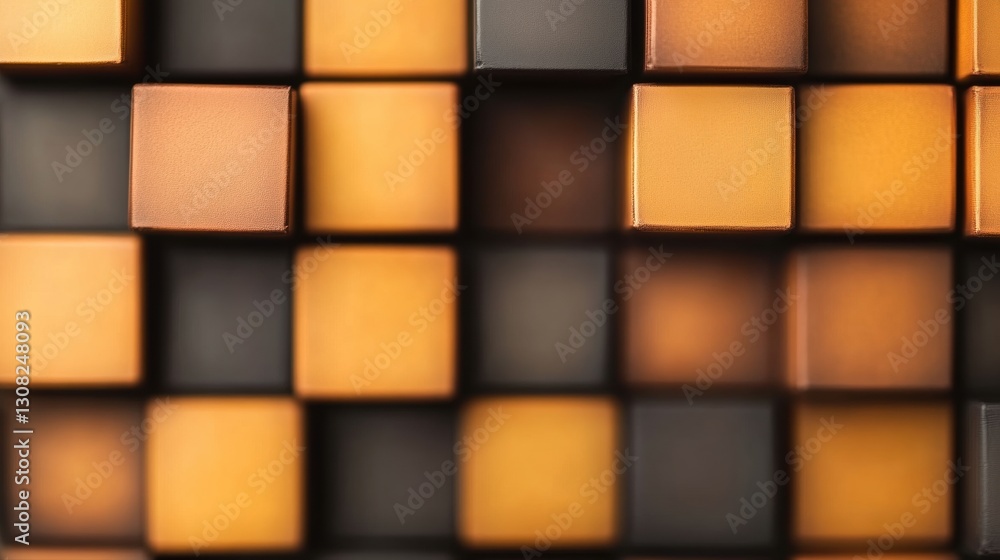 Poster blocks of varying sizes in shades of brown and gold create a visually appealing abstract pattern sui