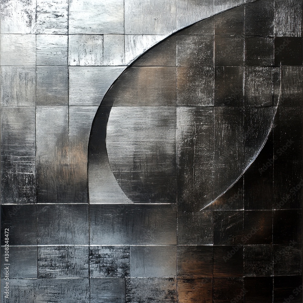 Poster a textured metal wall features an intricate circular design at its center, showcasing a blend of smo