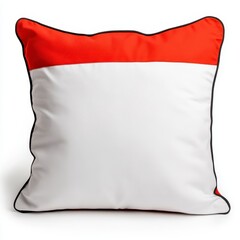 Red and White Square Pillow with Black Piping, Home Decor, Generative AI.