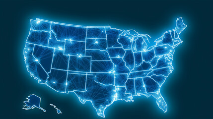 United states of america network map showing interconnected cities and states