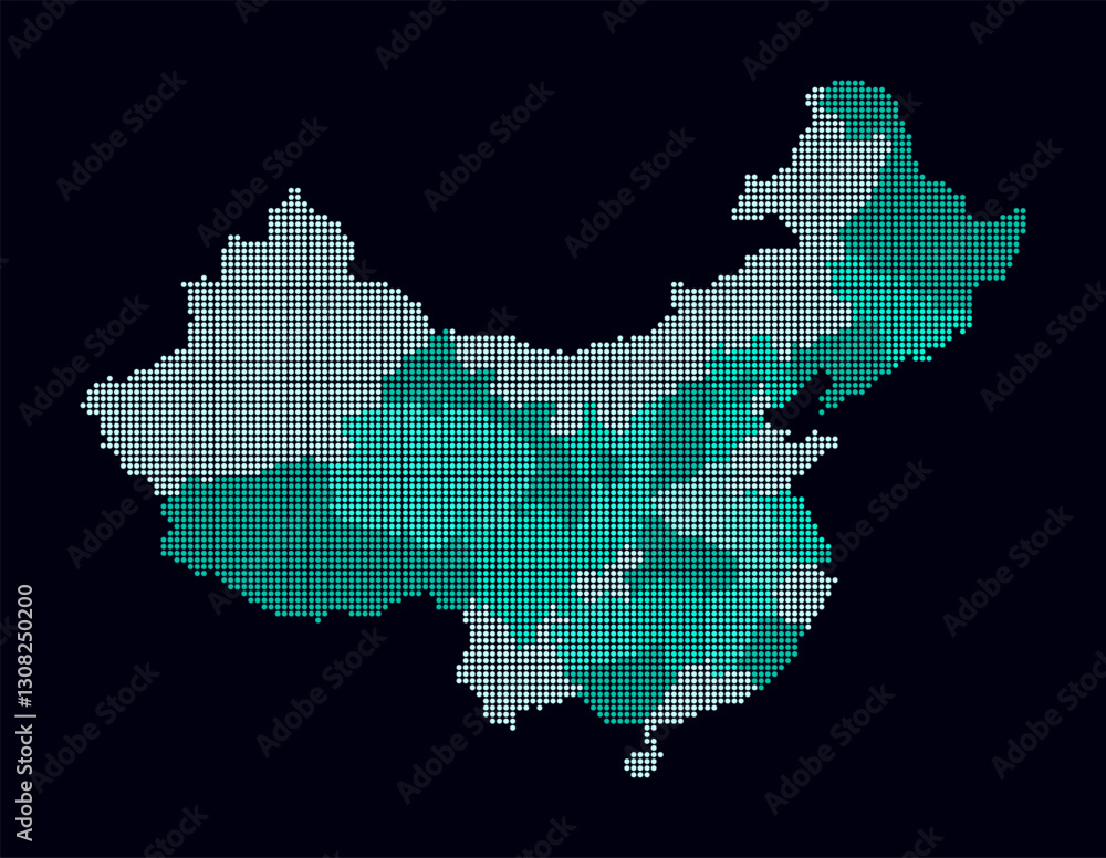 Poster china dotted map. digital style map of the country on dark background. china shape with circle dots.