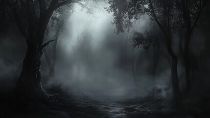 Mysterious Dark Forest Path at Night