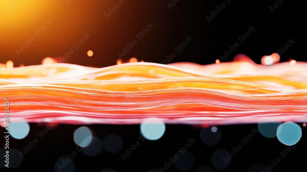 Poster colorful light waves ripple gracefully in a dark space, creating an enchanting visual effect and cap