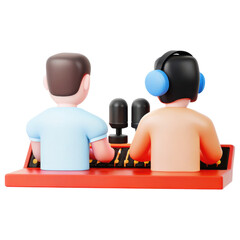 Podcast studio concept, Professional podcast recording with two hosts clipart isolated on transparency background