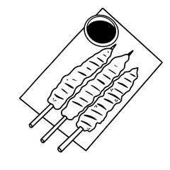 Chicken satays line art drawing of Traditional Thai Bangkok Thailand Illustration 