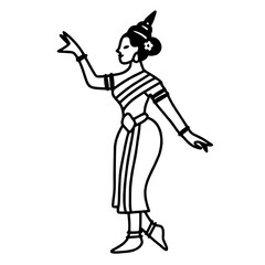A traditional Thai dancer line art drawing of Traditional Thai Bangkok Thailand Illustration 
