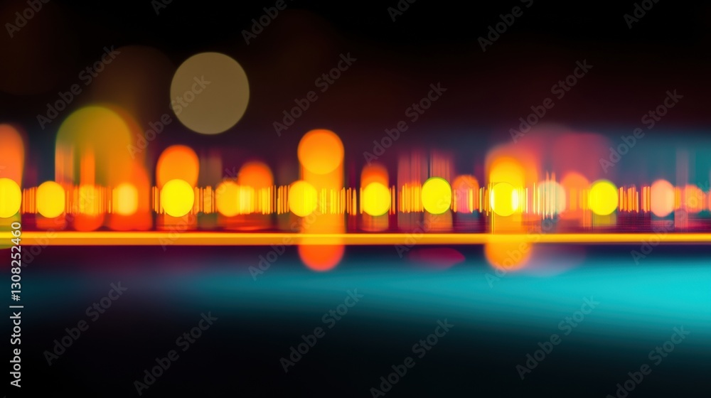 Poster bokeh lights in various colors illuminate the dark urban environment, adding vibrancy to the nightti