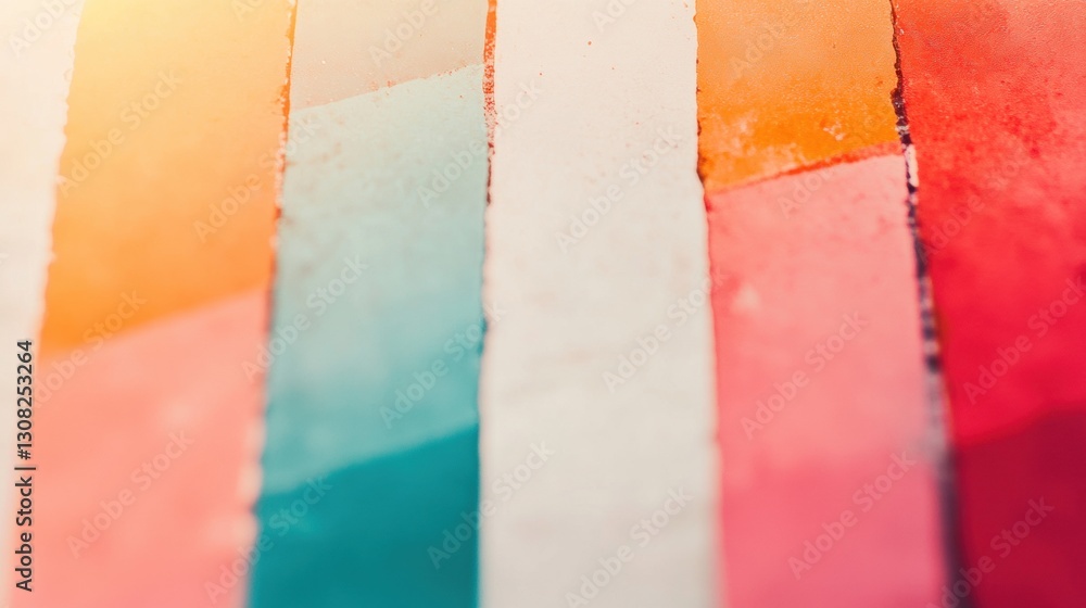 Poster close-up view of various paint swatches in bold colors arranged vertically, highlighting the gradien