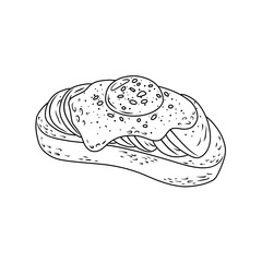 Delicious Avocado Toast with Fried Egg. Thin Line Illustration.