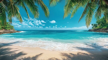 Serene Tropical Paradise with Crystal Clear Waters and Lush Green Palm Trees in Barbados