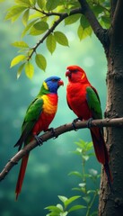 Vibrant Gond birds in a tree, textured background , heritage, primitive art, design