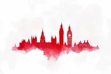 Papier peint photo intissé red and white silhouette of the big ben london skyline with a watercolor effect..