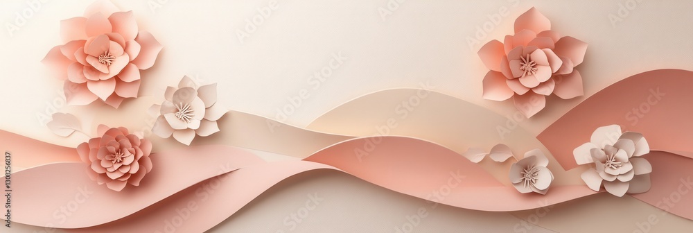 Poster delicate pastel paper art background with elegant floral and leaf designs for creative projects or e