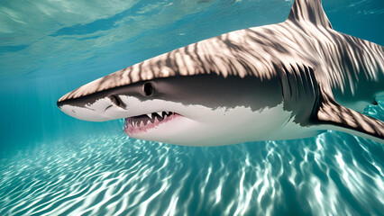 Obraz premium Majestic Great White Shark Underwater Ocean Wildlife Aquatic Predator Closeup