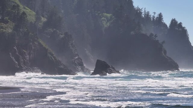 Neskowin Oregon on Highway 101 Pacific Ocean Waves Crashing at Neskowin Ghost Forest and Haystack Rock
