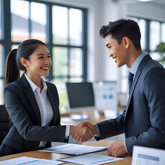 business people shaking hands in office