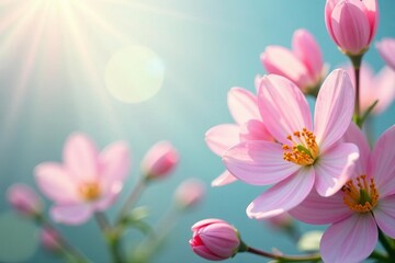 Fototapeta premium Close-up of pastel spring flowers creating a soft, dreamy backdrop, blooming, fresh