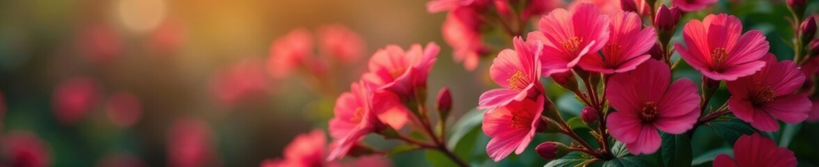 Obraz premium Dogrose bush in full bloom with red and pink hues, flowers, bush