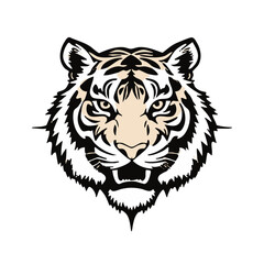 a black and white and light yellow tiger, strong logo illustration.