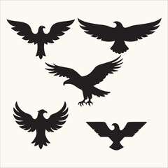 Set of eagle silhouettes. Vector illustration in black and white colors.